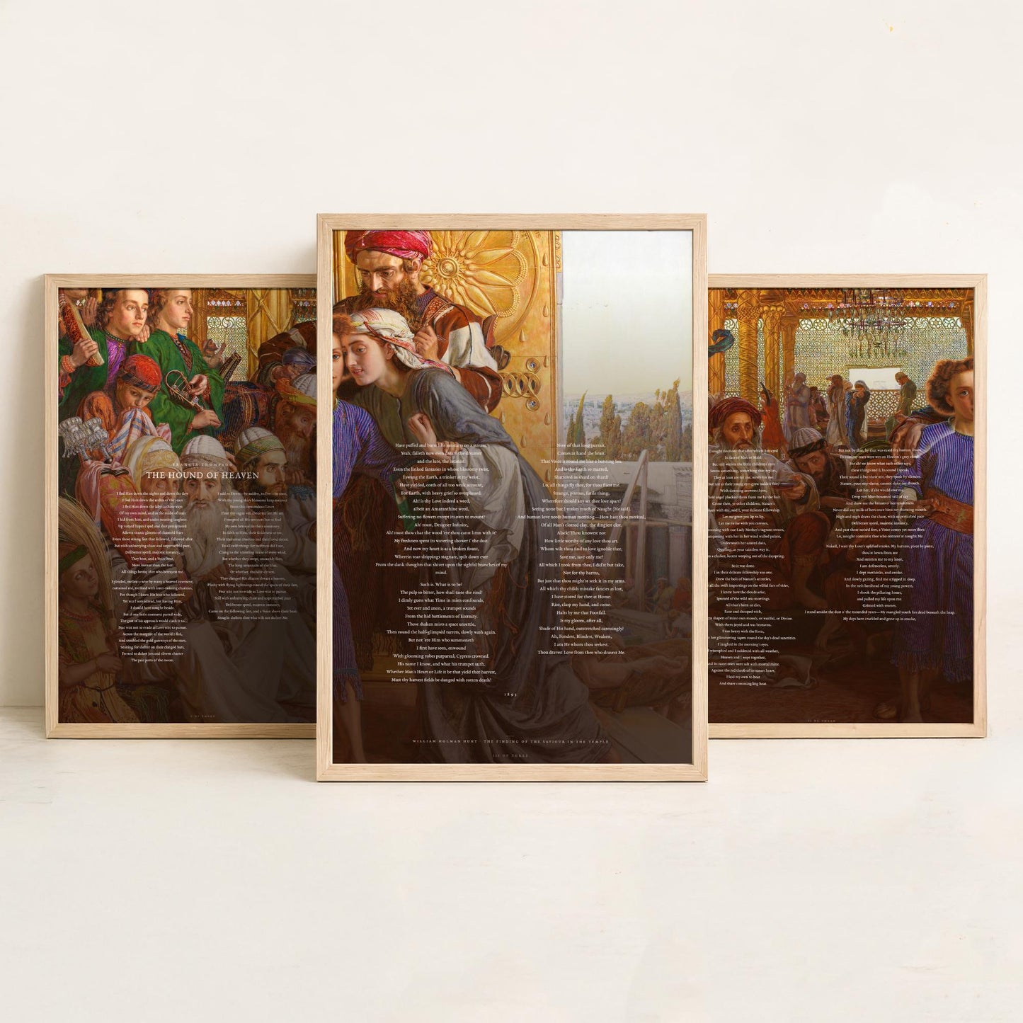 The Hound of Heaven by Francis Thompson Set of Three Art Prints - Full Poem over Holman Hunt Painting - Religious Poetry Poster Triptych
