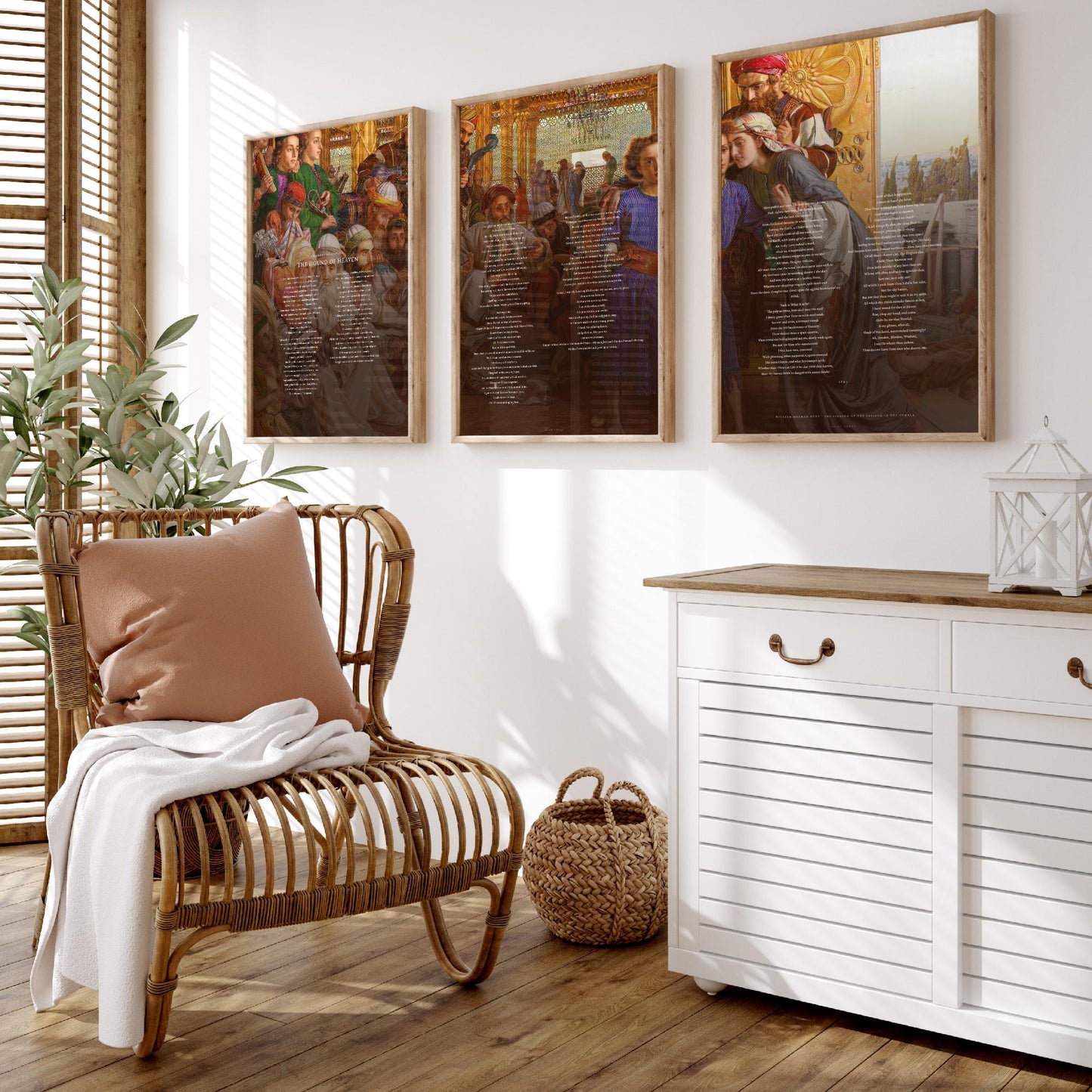 The Hound of Heaven by Francis Thompson Set of Three Art Prints - Full Poem over Holman Hunt Painting - Religious Poetry Poster Triptych