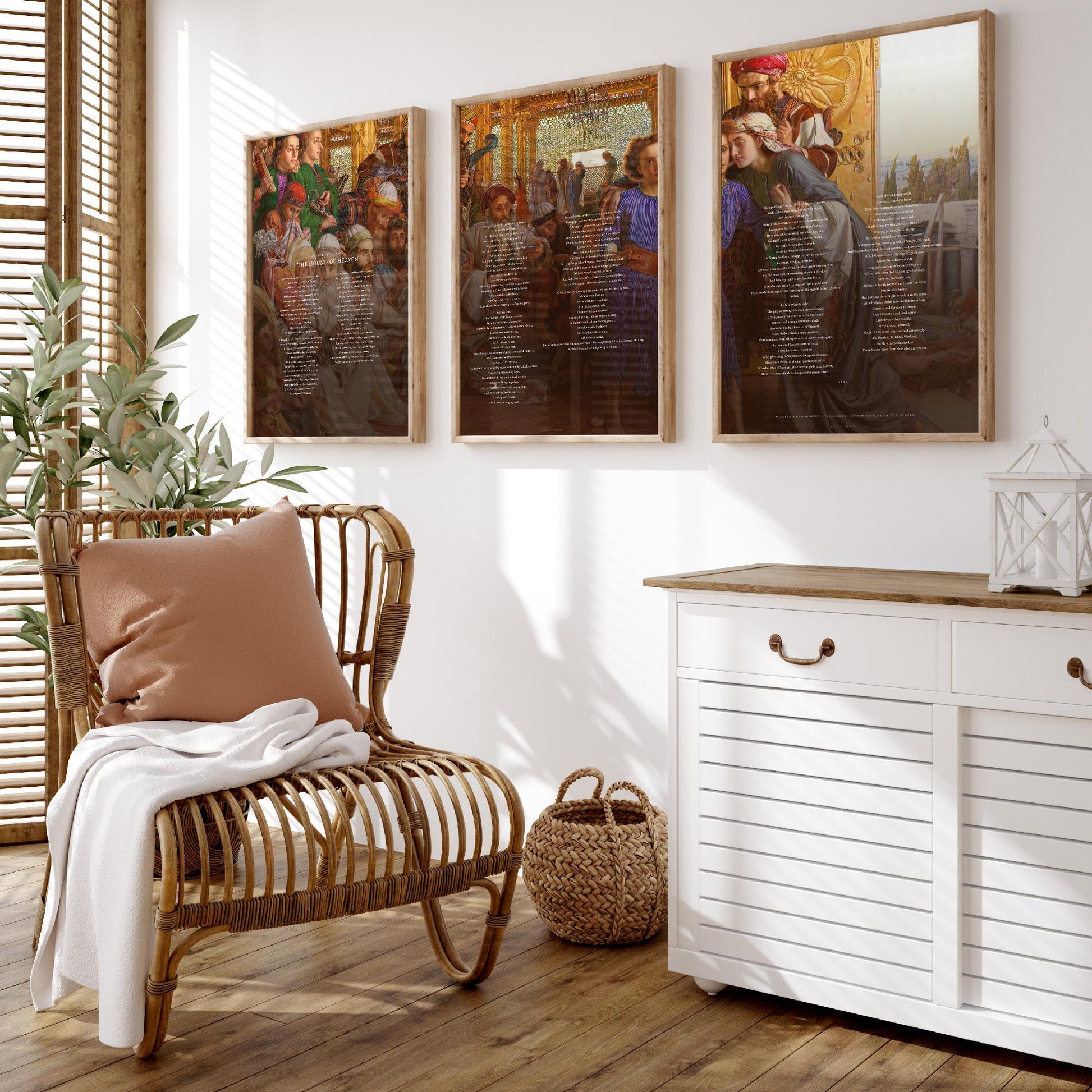 The Hound of Heaven by Francis Thompson Set of Three Art Prints - Full Poem over Holman Hunt Painting - Religious Poetry Poster Triptych