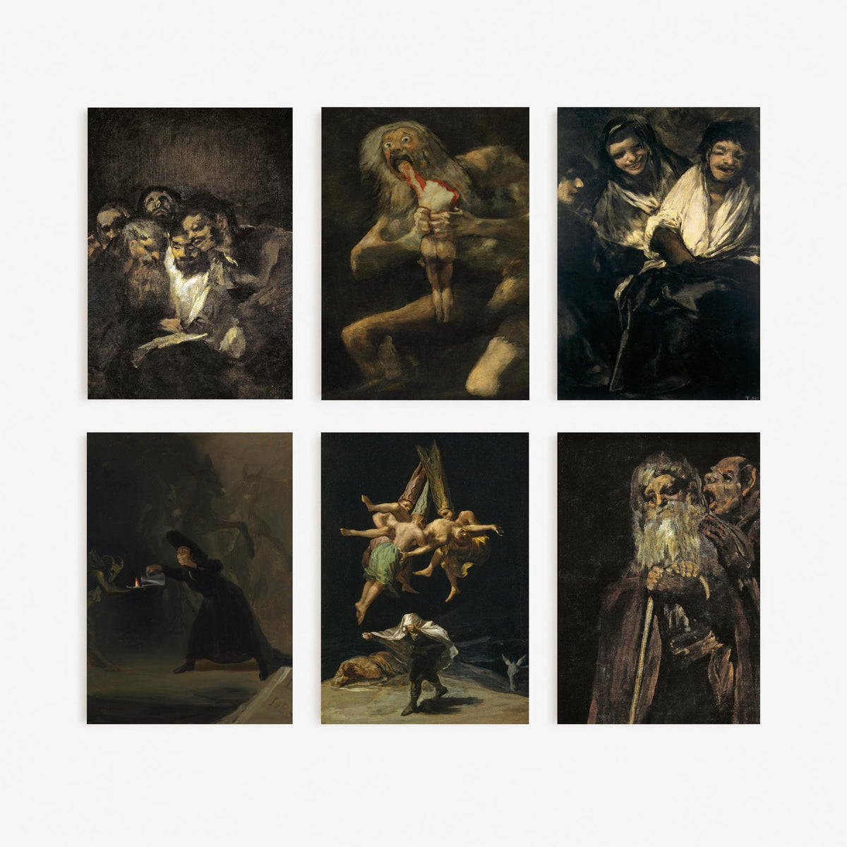Set of Six Francisco Goya Art Prints - 6 Black Paintings Posters - Saturn Devouring His Son, Witches Flight, Men Reading Classic Painting