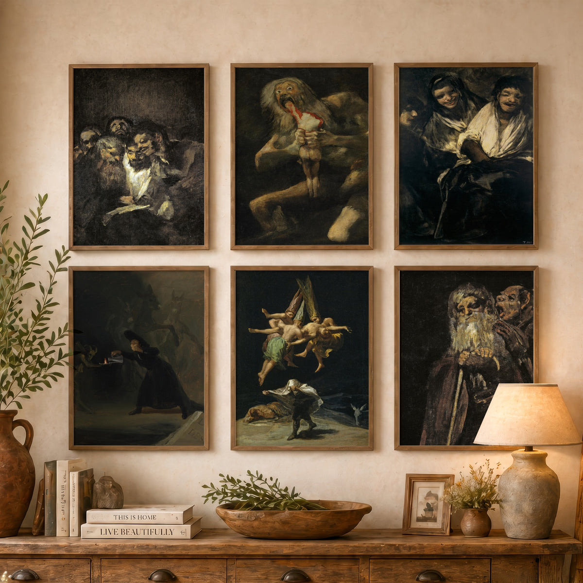 Set of Six Francisco Goya Art Prints - 6 Black Paintings Posters - Saturn Devouring His Son, Witches Flight, Men Reading Classic Painting