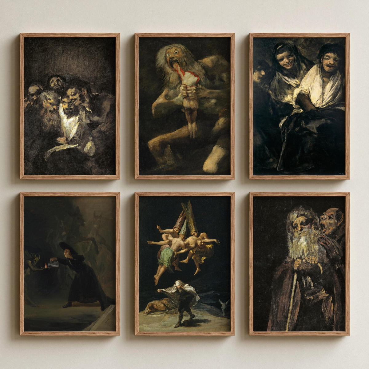 Set of Six Francisco Goya Art Prints - 6 Black Paintings Posters - Saturn Devouring His Son, Witches Flight, Men Reading Classic Painting