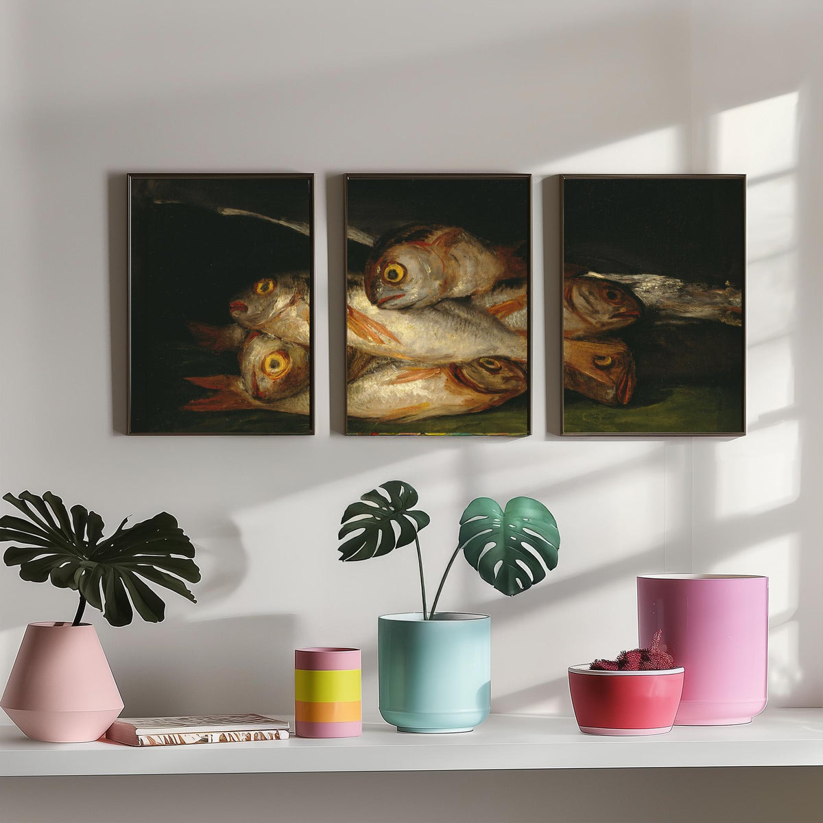 Francisco Goya Set of Three Art Prints - Still Life with Golden Bream - 3 Fish Painting Posters - Kitchen Wall Art Gift Giclee