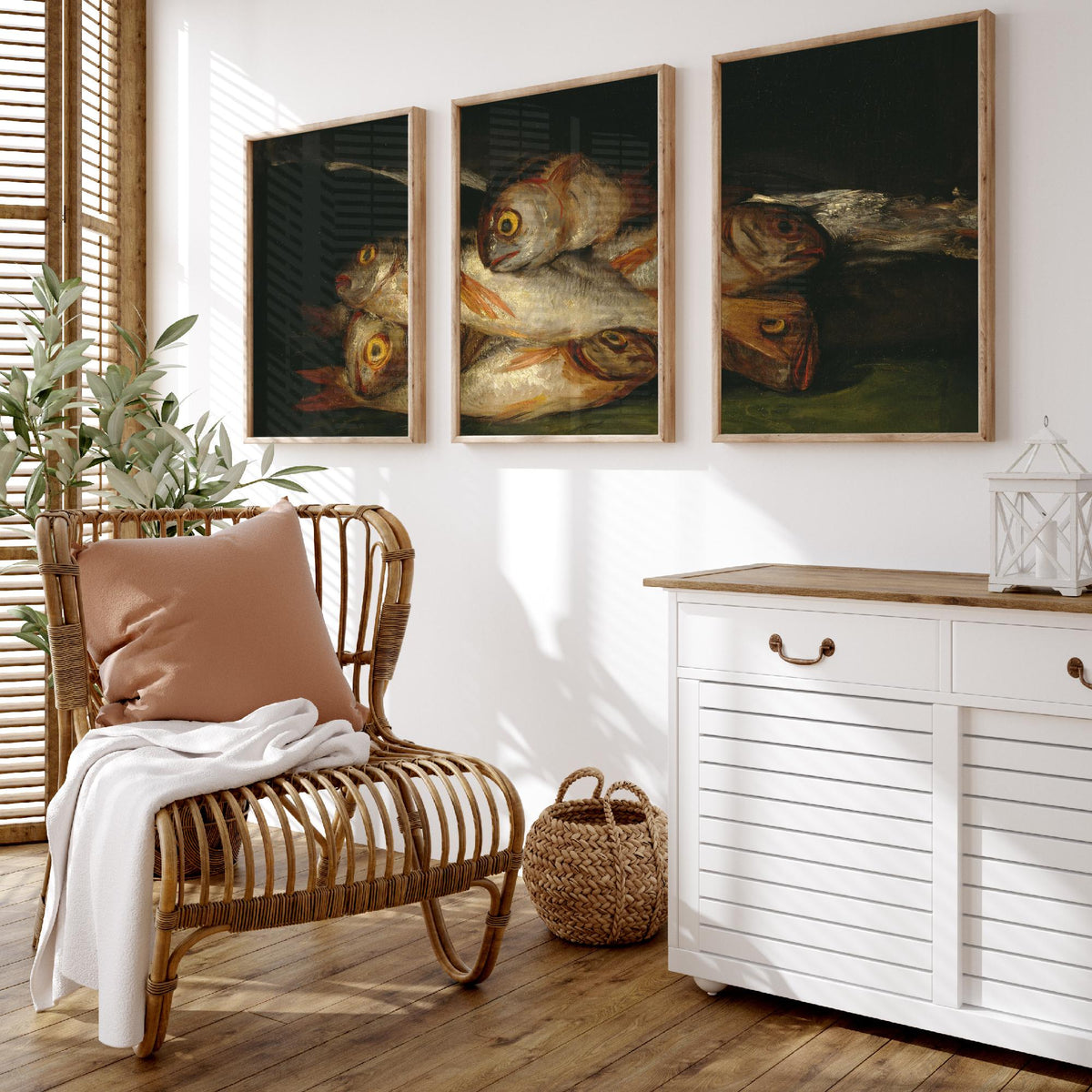 Francisco Goya Set of Three Art Prints - Still Life with Golden Bream - 3 Fish Painting Posters - Kitchen Wall Art Gift Giclee