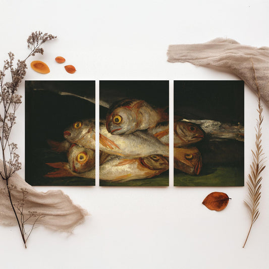 Francisco Goya Set of Three Art Prints - Still Life with Golden Bream - 3 Fish Painting Posters - Kitchen Wall Art Gift Giclee