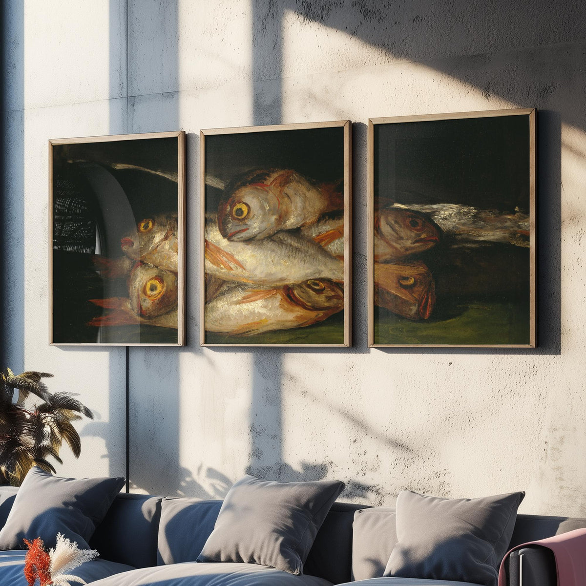 Francisco Goya Set of Three Art Prints - Still Life with Golden Bream - 3 Fish Painting Posters - Kitchen Wall Art Gift Giclee