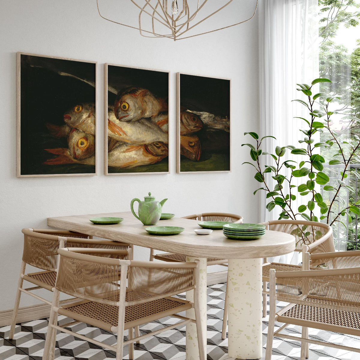 Francisco Goya Set of Three Art Prints - Still Life with Golden Bream - 3 Fish Painting Posters - Kitchen Wall Art Gift Giclee