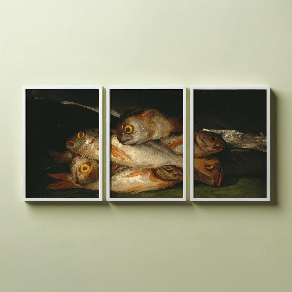 Francisco Goya Set of Three Art Prints - Still Life with Golden Bream - 3 Fish Painting Posters - Kitchen Wall Art Gift Giclee