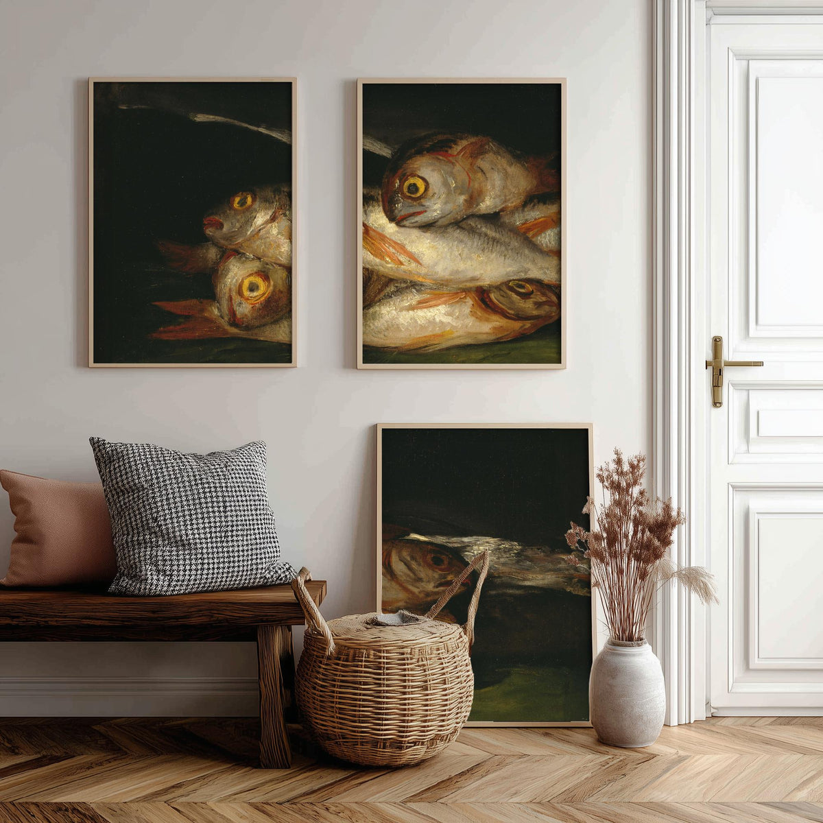 Francisco Goya Set of Three Art Prints - Still Life with Golden Bream - 3 Fish Painting Posters - Kitchen Wall Art Gift Giclee