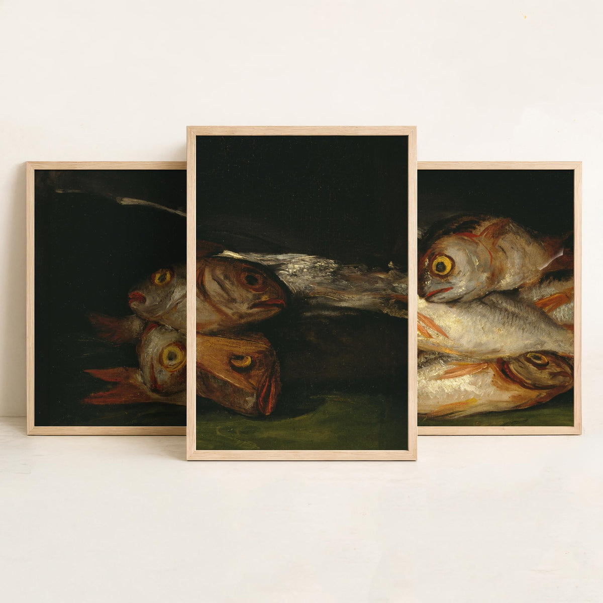 Francisco Goya Set of Three Art Prints - Still Life with Golden Bream - 3 Fish Painting Posters - Kitchen Wall Art Gift Giclee