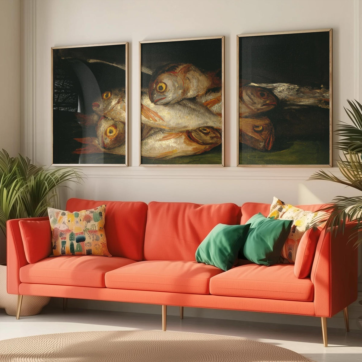 Francisco Goya Set of Three Art Prints - Still Life with Golden Bream - 3 Fish Painting Posters - Kitchen Wall Art Gift Giclee