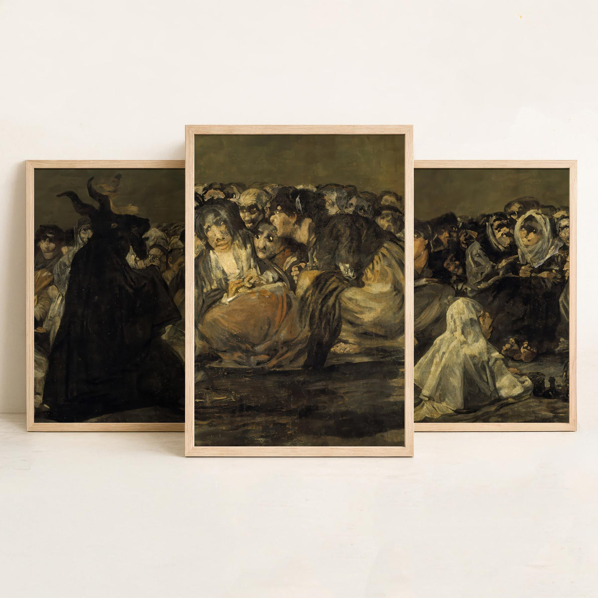 Francisco Goya Set of Three Art Prints - Witches Sabbath Great He Goat - 3 Dark Painting Posters - Gothic Wall Art Gift Giclee