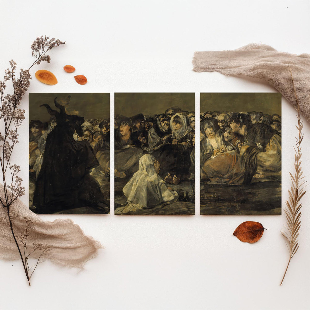 Francisco Goya Set of Three Art Prints - Witches Sabbath Great He Goat - 3 Dark Painting Posters - Gothic Wall Art Gift Giclee