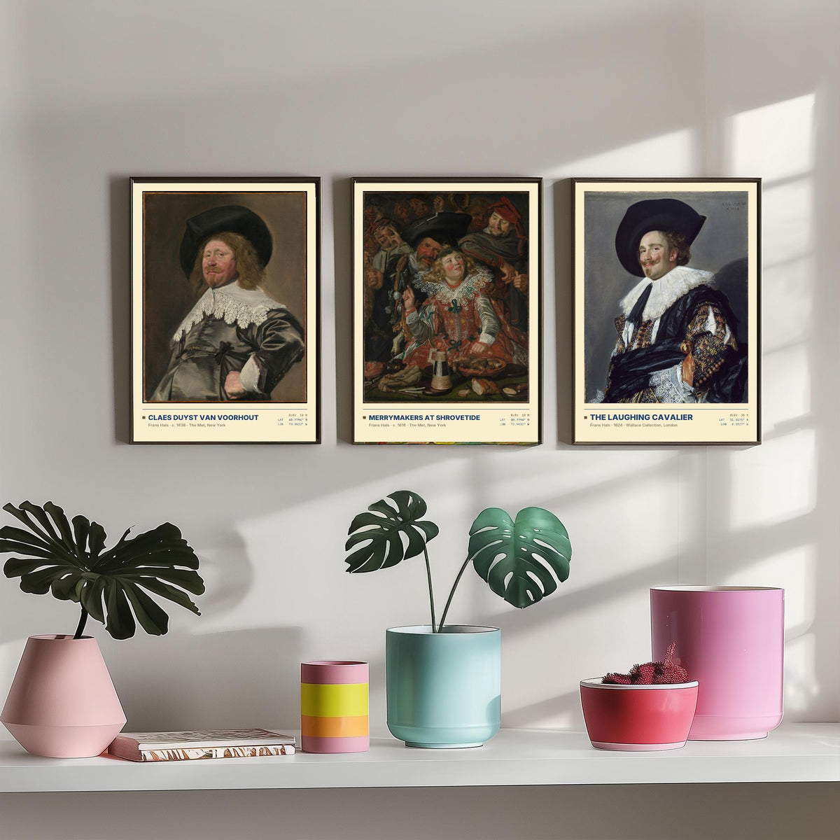 Frans Hals Set of Three Art Prints - The Laughing Cavalier, Merrymakers at Shrovetide, Claes van Voorhout - Golden Age Paintings Posters