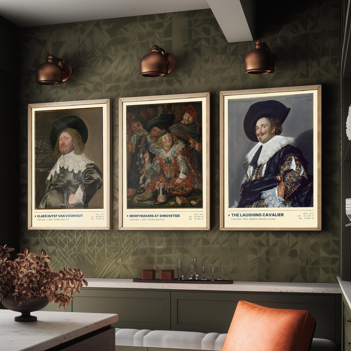 Frans Hals Set of Three Art Prints - The Laughing Cavalier, Merrymakers at Shrovetide, Claes van Voorhout - Golden Age Paintings Posters