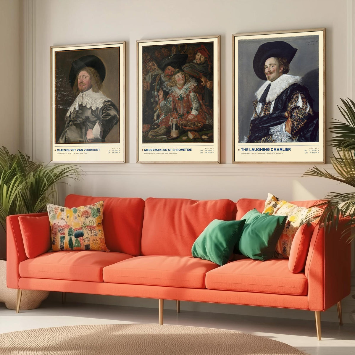 Frans Hals Set of Three Art Prints - The Laughing Cavalier, Merrymakers at Shrovetide, Claes van Voorhout - Golden Age Paintings Posters