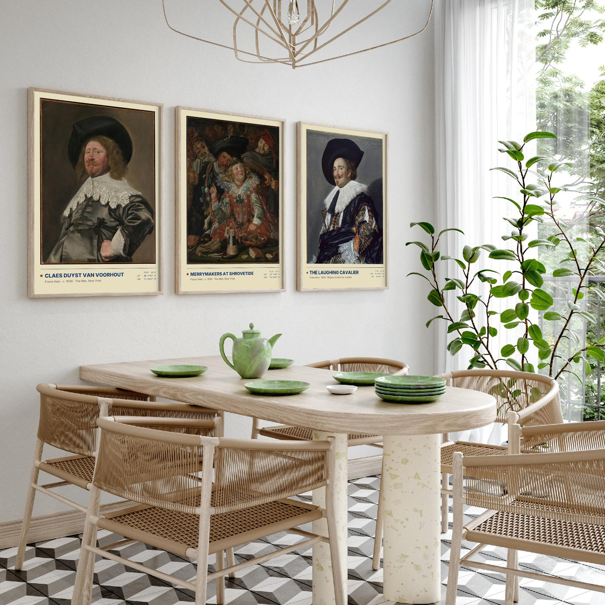 Frans Hals Set of Three Art Prints - The Laughing Cavalier, Merrymakers at Shrovetide, Claes van Voorhout - Golden Age Paintings Posters