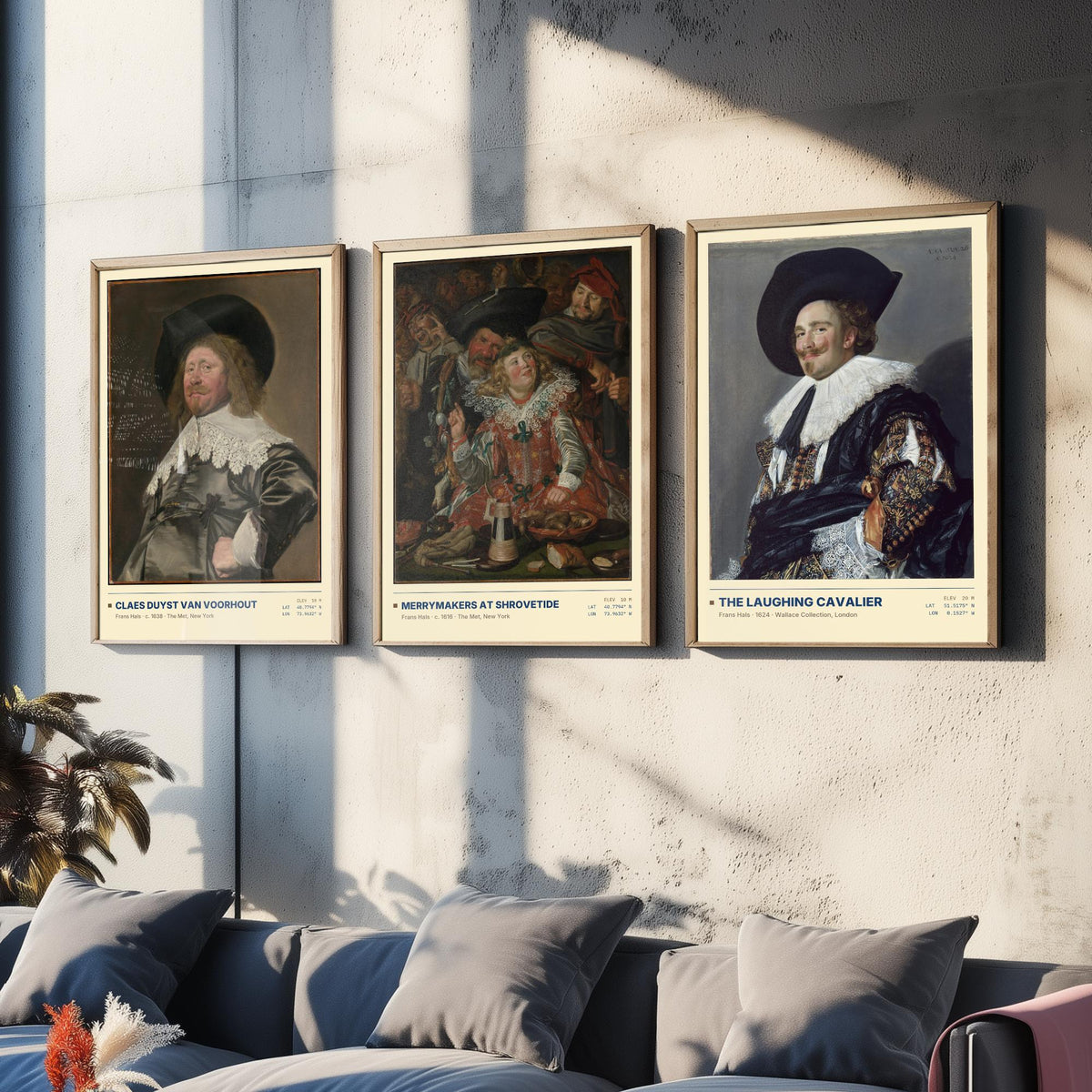 Frans Hals Set of Three Art Prints - The Laughing Cavalier, Merrymakers at Shrovetide, Claes van Voorhout - Golden Age Paintings Posters