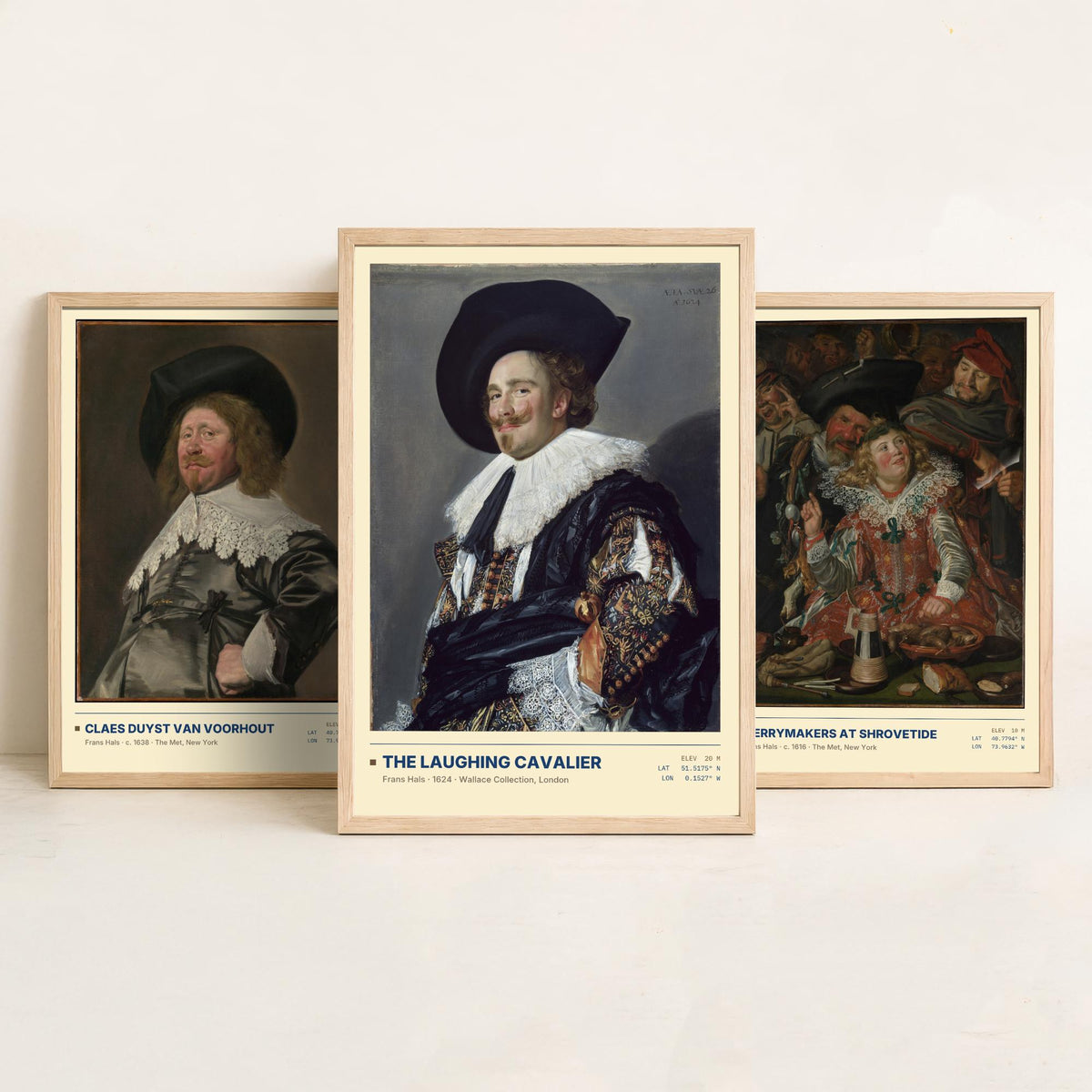 Frans Hals Set of Three Art Prints - The Laughing Cavalier, Merrymakers at Shrovetide, Claes van Voorhout - Golden Age Paintings Posters