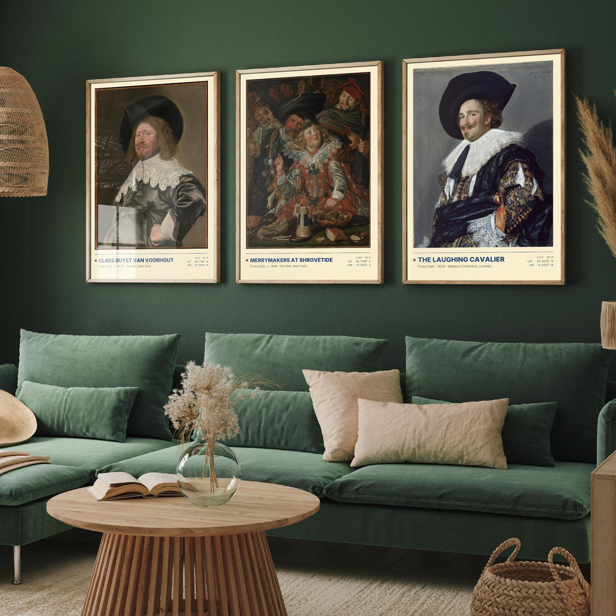 Frans Hals Set of Three Art Prints - The Laughing Cavalier, Merrymakers at Shrovetide, Claes van Voorhout - Golden Age Paintings Posters