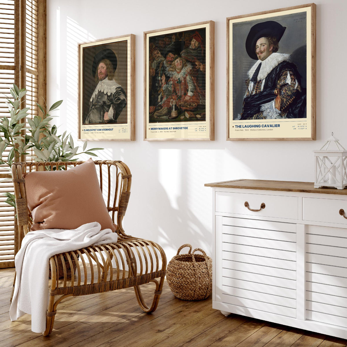 Frans Hals Set of Three Art Prints - The Laughing Cavalier, Merrymakers at Shrovetide, Claes van Voorhout - Golden Age Paintings Posters
