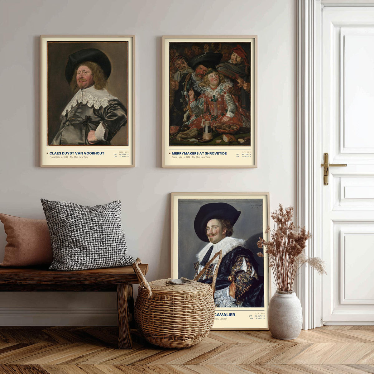 Frans Hals Set of Three Art Prints - The Laughing Cavalier, Merrymakers at Shrovetide, Claes van Voorhout - Golden Age Paintings Posters