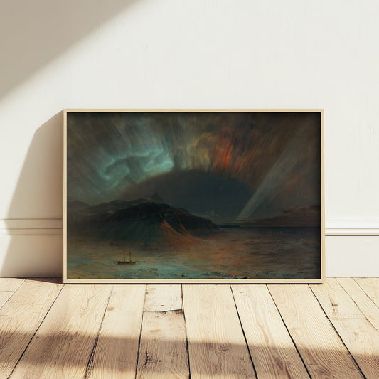 Frederic Edwin Church - Aurora Borealis (1865) - Classic Painting Art Print - Northern Lights Arctic Ice Ship Night Sky Poster