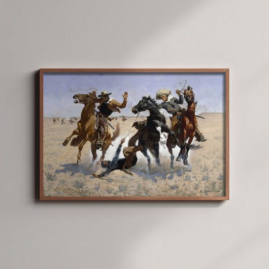 Frederic Remington - Aiding a Comrade (c. 1890) - Classic Painting Art Print - Cowboys Galloping Horses Wild West Rescue Poster