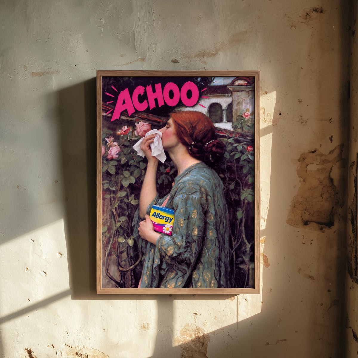 Achoo Funny Art Print - The Soul of the Rose by Waterhouse Parody Poster - Altered Classic Painting - Gardener Gift
