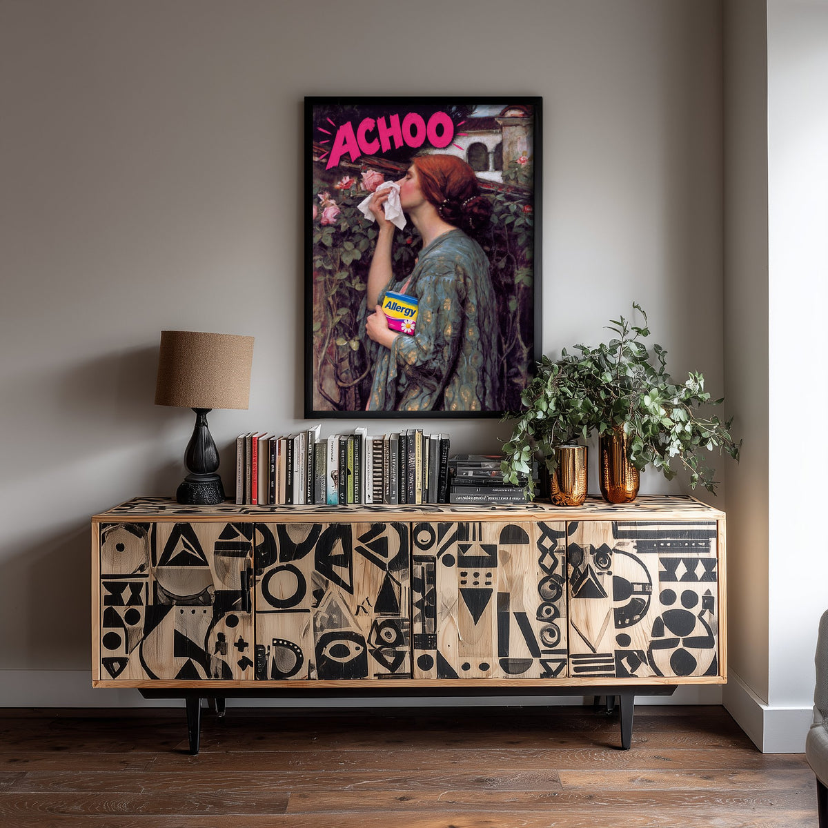 Achoo Funny Art Print - The Soul of the Rose by Waterhouse Parody Poster - Altered Classic Painting - Gardener Gift