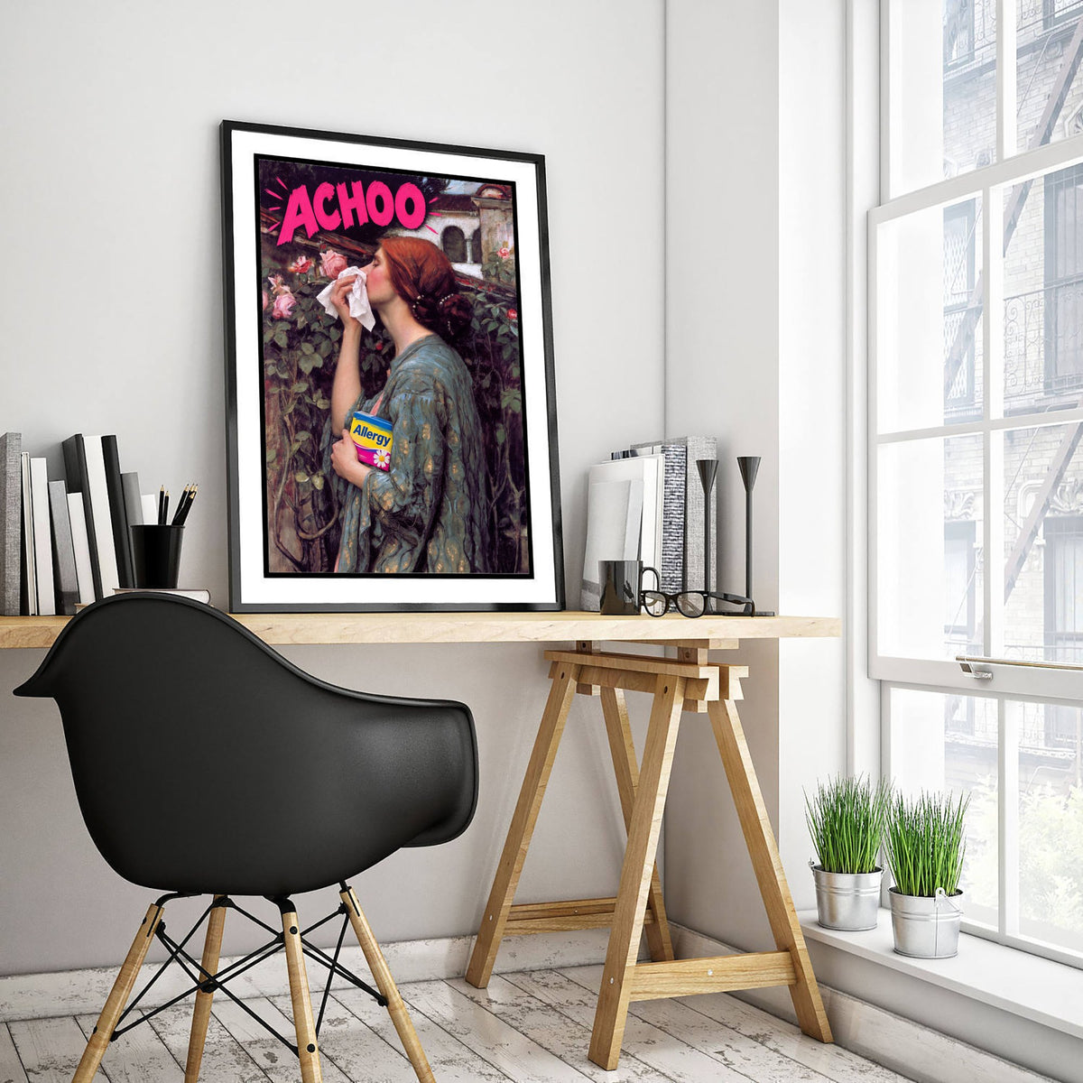 Achoo Funny Art Print - The Soul of the Rose by Waterhouse Parody Poster - Altered Classic Painting - Gardener Gift