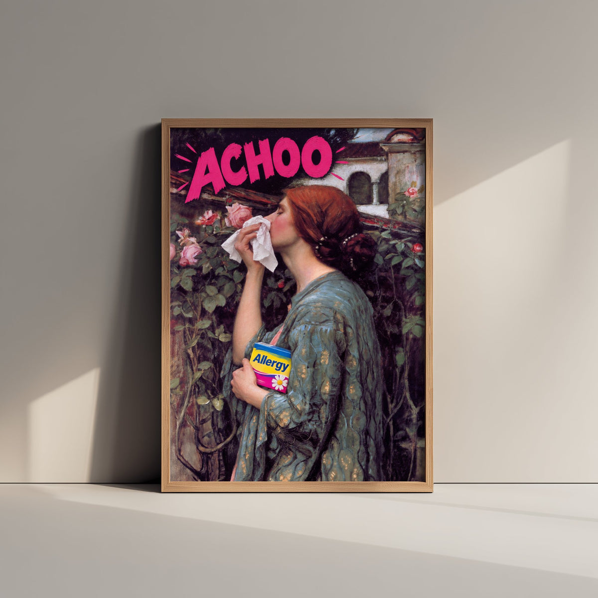 Achoo Funny Art Print - The Soul of the Rose by Waterhouse Parody Poster - Altered Classic Painting - Gardener Gift