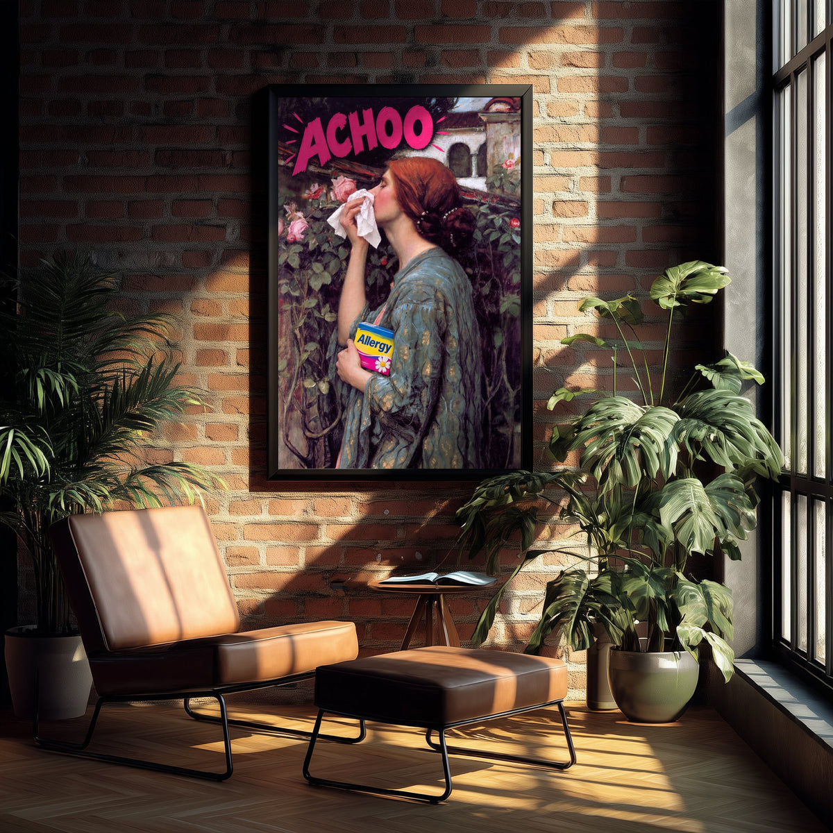 Achoo Funny Art Print - The Soul of the Rose by Waterhouse Parody Poster - Altered Classic Painting - Gardener Gift