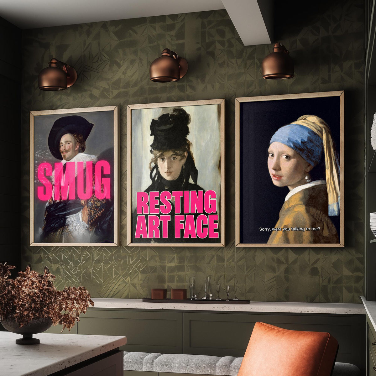 Funny Attitude Set of Three Art Prints - Smug, Resting Art Face, Sorry, Were You Talking to Me - Classic Painting Parody Poster