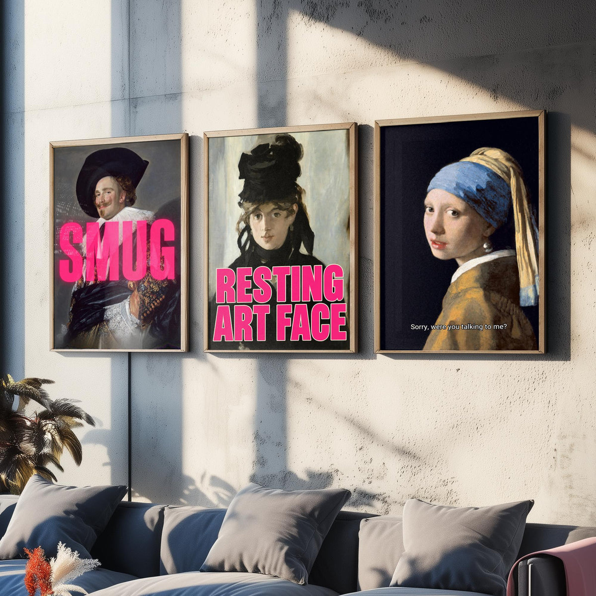 Funny Attitude Set of Three Art Prints - Smug, Resting Art Face, Sorry, Were You Talking to Me - Classic Painting Parody Poster