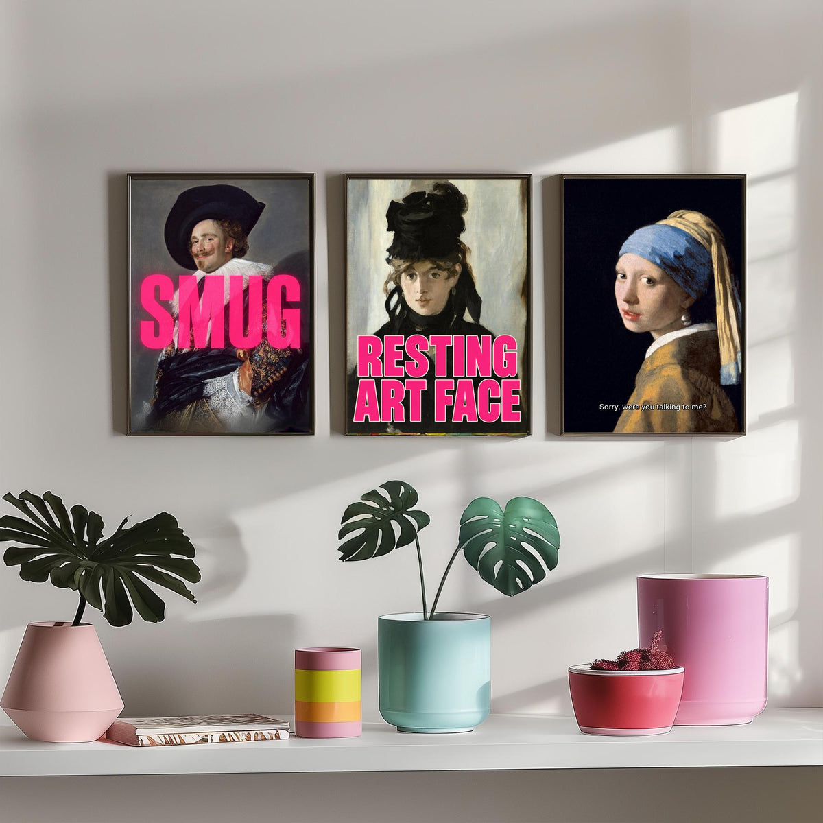 Funny Attitude Set of Three Art Prints - Smug, Resting Art Face, Sorry, Were You Talking to Me - Classic Painting Parody Poster