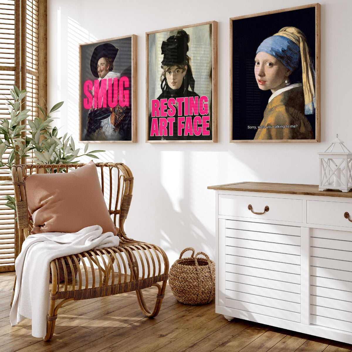 Funny Attitude Set of Three Art Prints - Smug, Resting Art Face, Sorry, Were You Talking to Me - Classic Painting Parody Poster