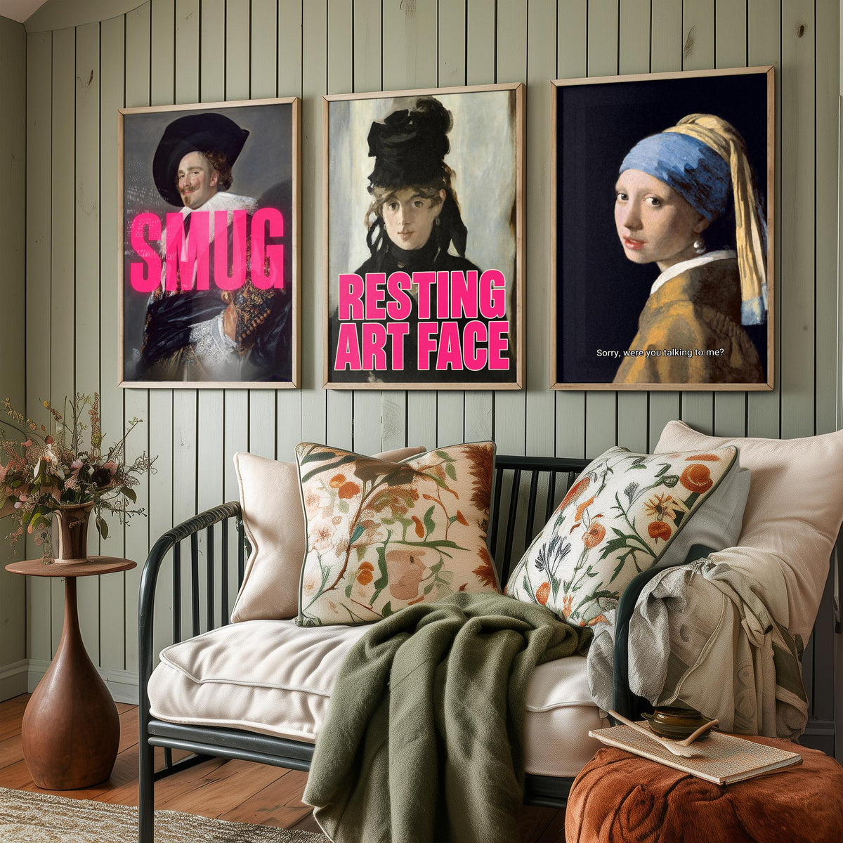 Funny Attitude Set of Three Art Prints - Smug, Resting Art Face, Sorry, Were You Talking to Me - Classic Painting Parody Poster