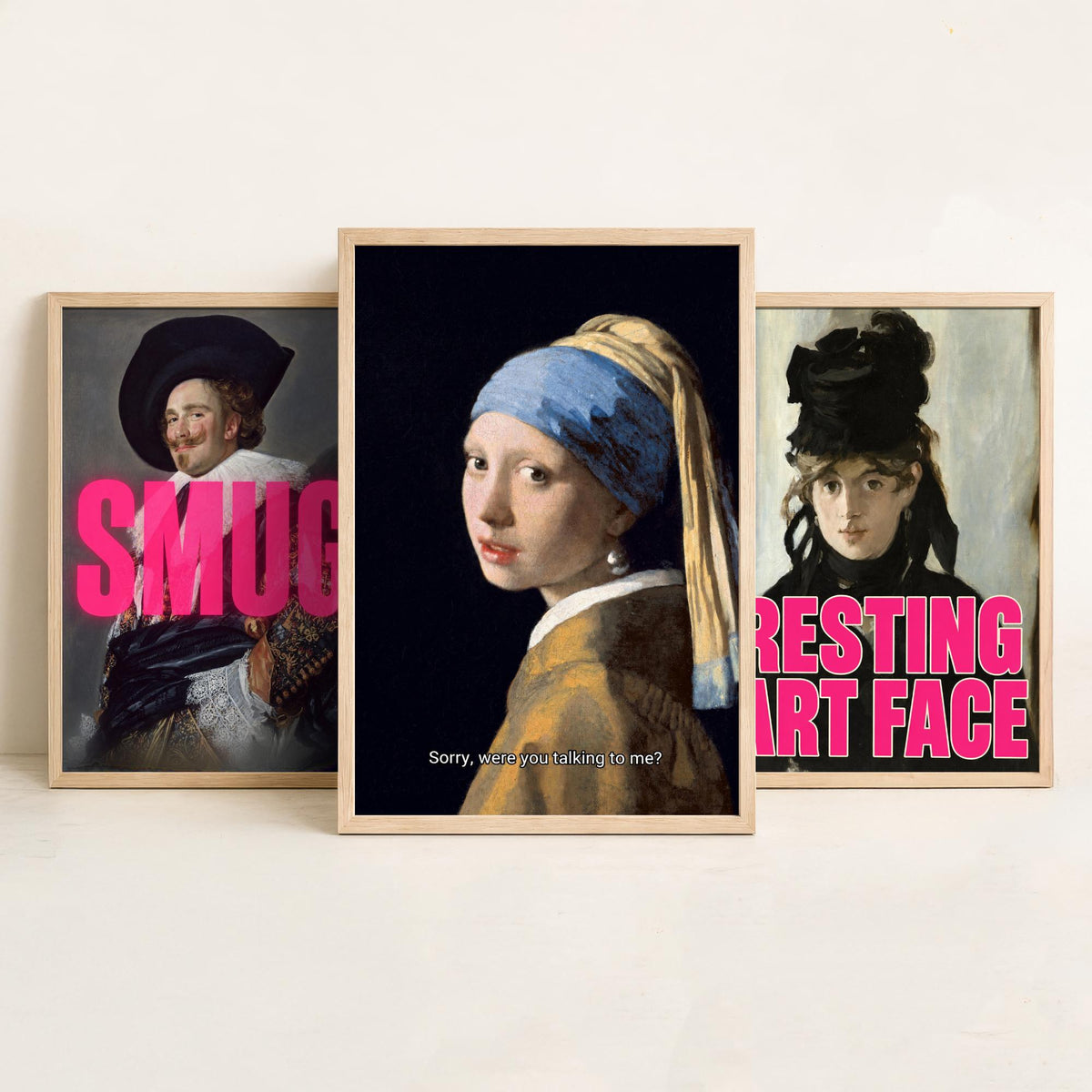 Funny Attitude Set of Three Art Prints - Smug, Resting Art Face, Sorry, Were You Talking to Me - Classic Painting Parody Poster