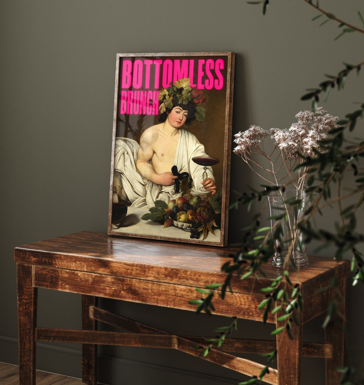 Bottomless Brunch Funny Art Print - Bacchus by Caravaggio Parody Poster - Altered Classic Painting - Brunch Lover Gift