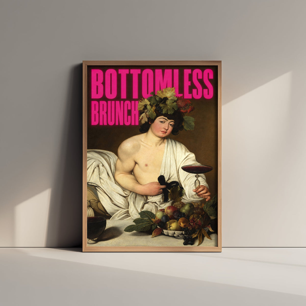 Bottomless Brunch Funny Art Print - Bacchus by Caravaggio Parody Poster - Altered Classic Painting - Brunch Lover Gift
