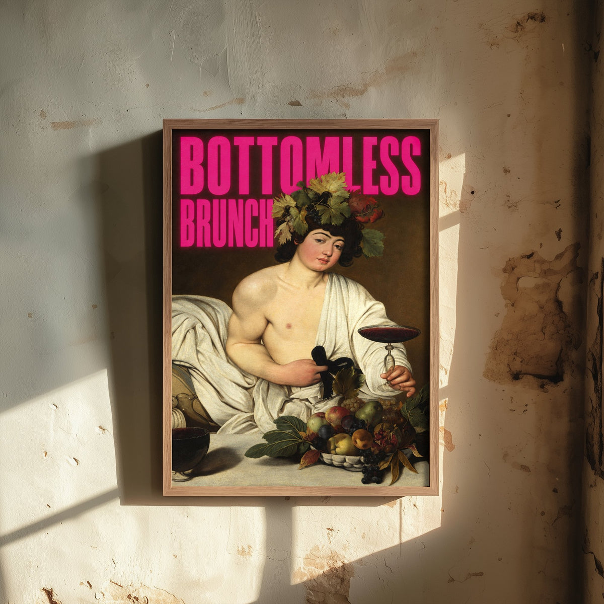 Bottomless Brunch Funny Art Print - Bacchus by Caravaggio Parody Poster - Altered Classic Painting - Brunch Lover Gift