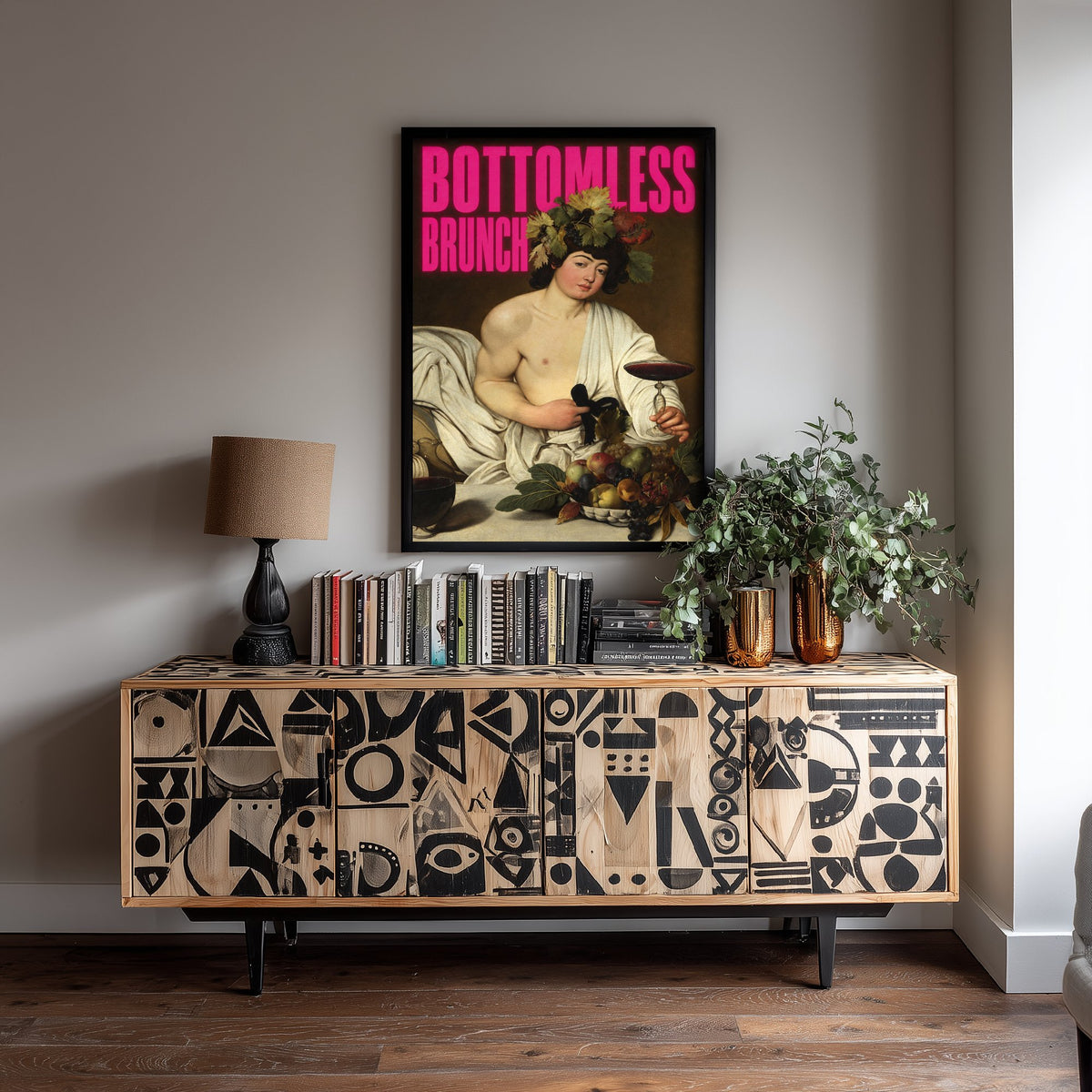 Bottomless Brunch Funny Art Print - Bacchus by Caravaggio Parody Poster - Altered Classic Painting - Brunch Lover Gift