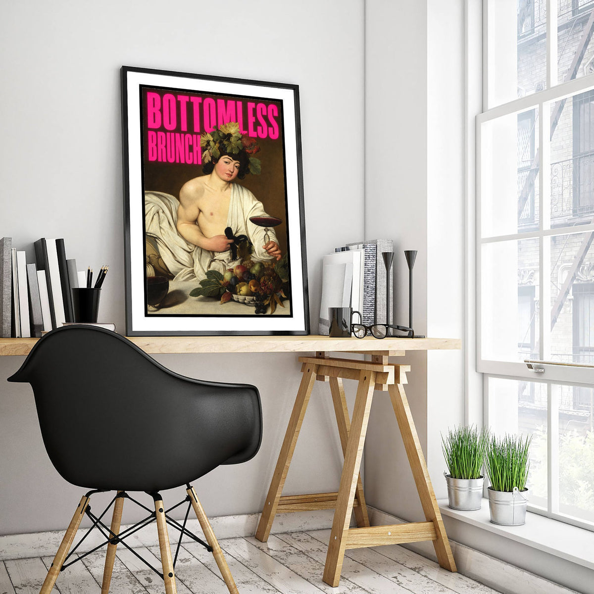 Bottomless Brunch Funny Art Print - Bacchus by Caravaggio Parody Poster - Altered Classic Painting - Brunch Lover Gift