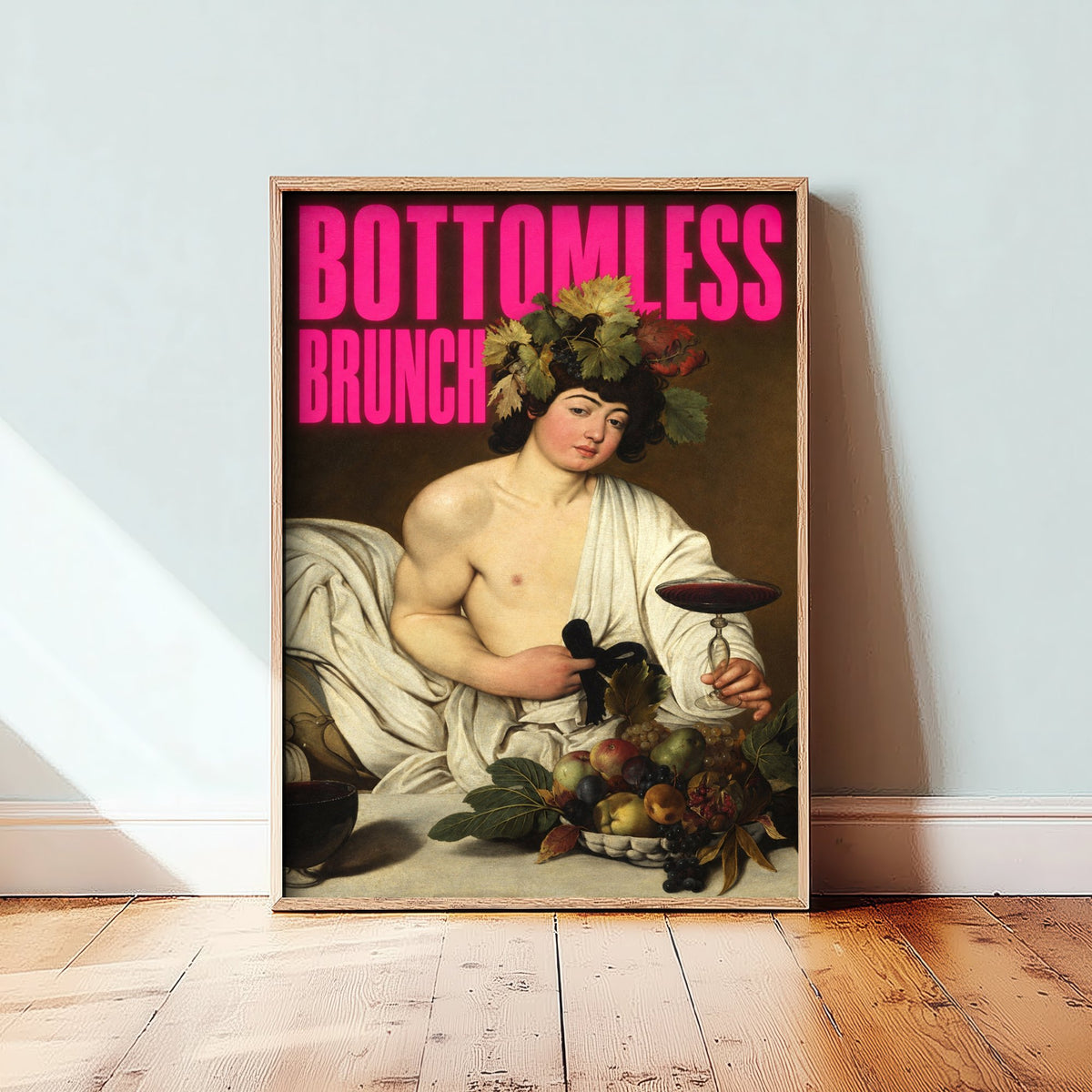 Bottomless Brunch Funny Art Print - Bacchus by Caravaggio Parody Poster - Altered Classic Painting - Brunch Lover Gift