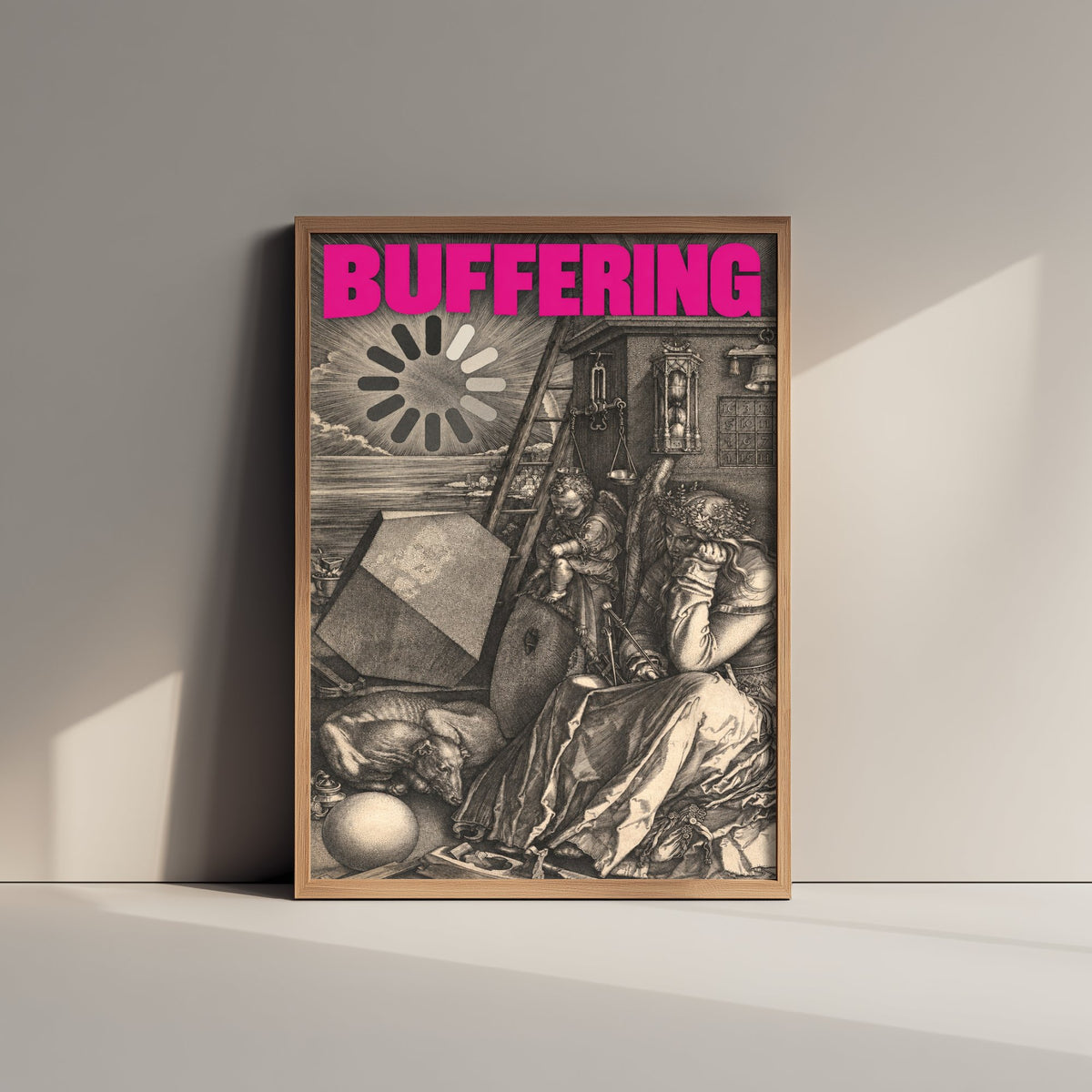 Buffering Funny Art Print - Melencolia I by Durer Parody Poster - Altered Classic Engraving Illustration - Tech Lover Gift