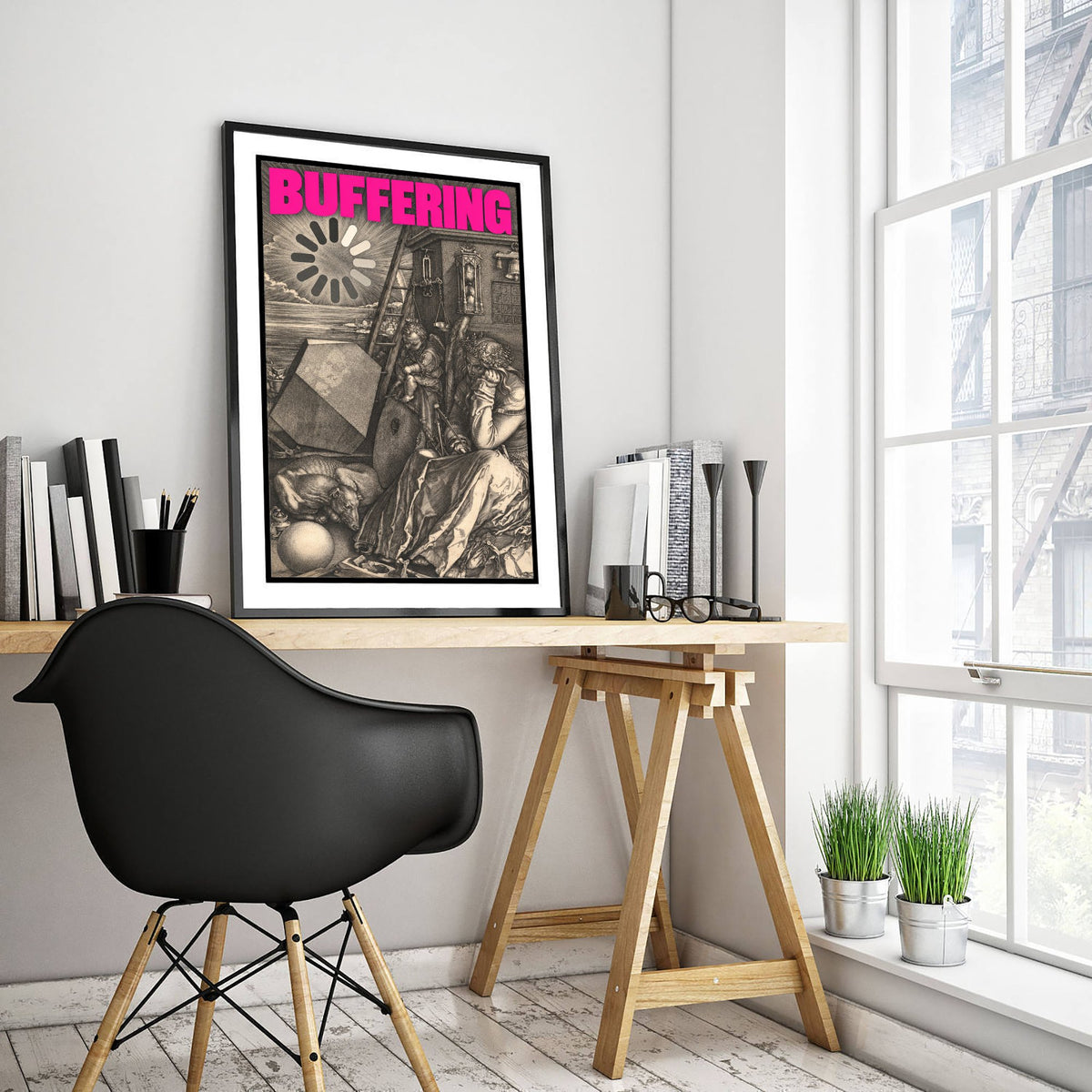 Buffering Funny Art Print - Melencolia I by Durer Parody Poster - Altered Classic Engraving Illustration - Tech Lover Gift