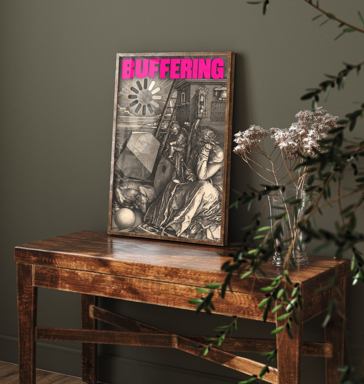 Buffering Funny Art Print - Melencolia I by Durer Parody Poster - Altered Classic Engraving Illustration - Tech Lover Gift
