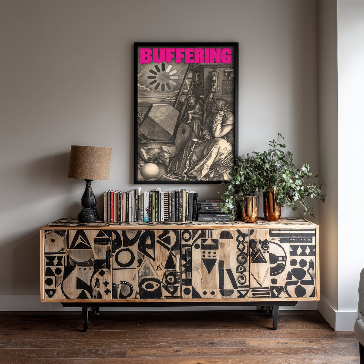 Buffering Funny Art Print - Melencolia I by Durer Parody Poster - Altered Classic Engraving Illustration - Tech Lover Gift