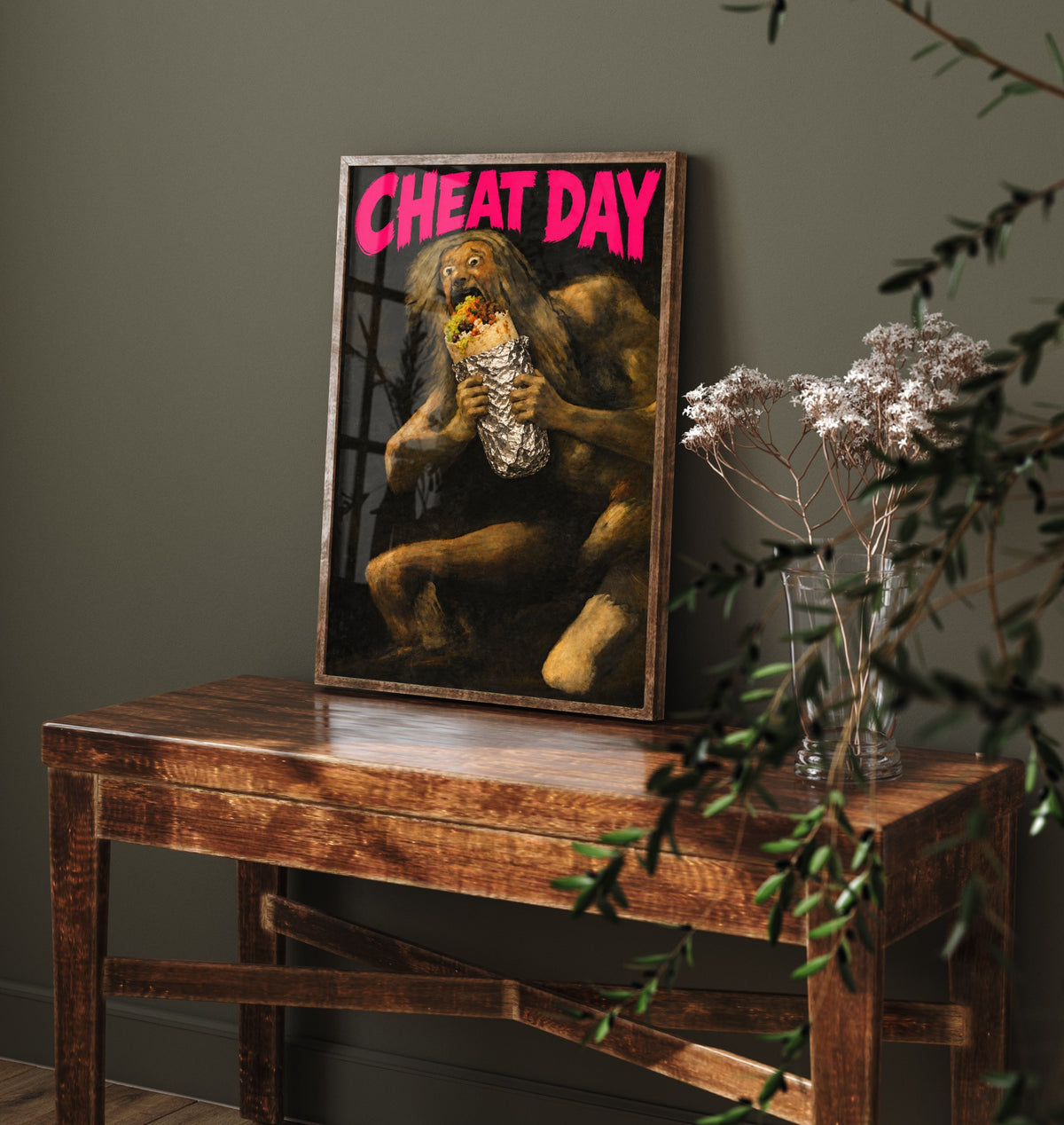 Cheat Day Funny Art Print - Saturn Devouring His Son by Goya Parody Poster - Altered Classic Painting - Foodie Gift